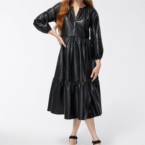 Chico's Black Faux Leather Pleather Midi Tiered Dress Size 16